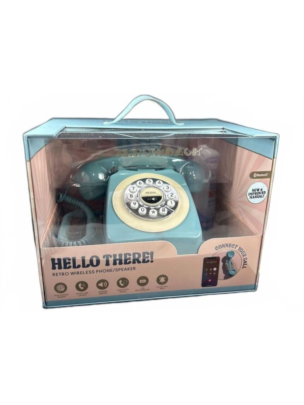 Throwback Hello There! Retro Wireless Phone/Speaker in Blue